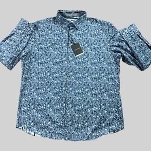 Bugatchi Ooohcotton Shirt Mens XL‎ Cobalt Jax Double Sided Mosaic 8 Way Stretch